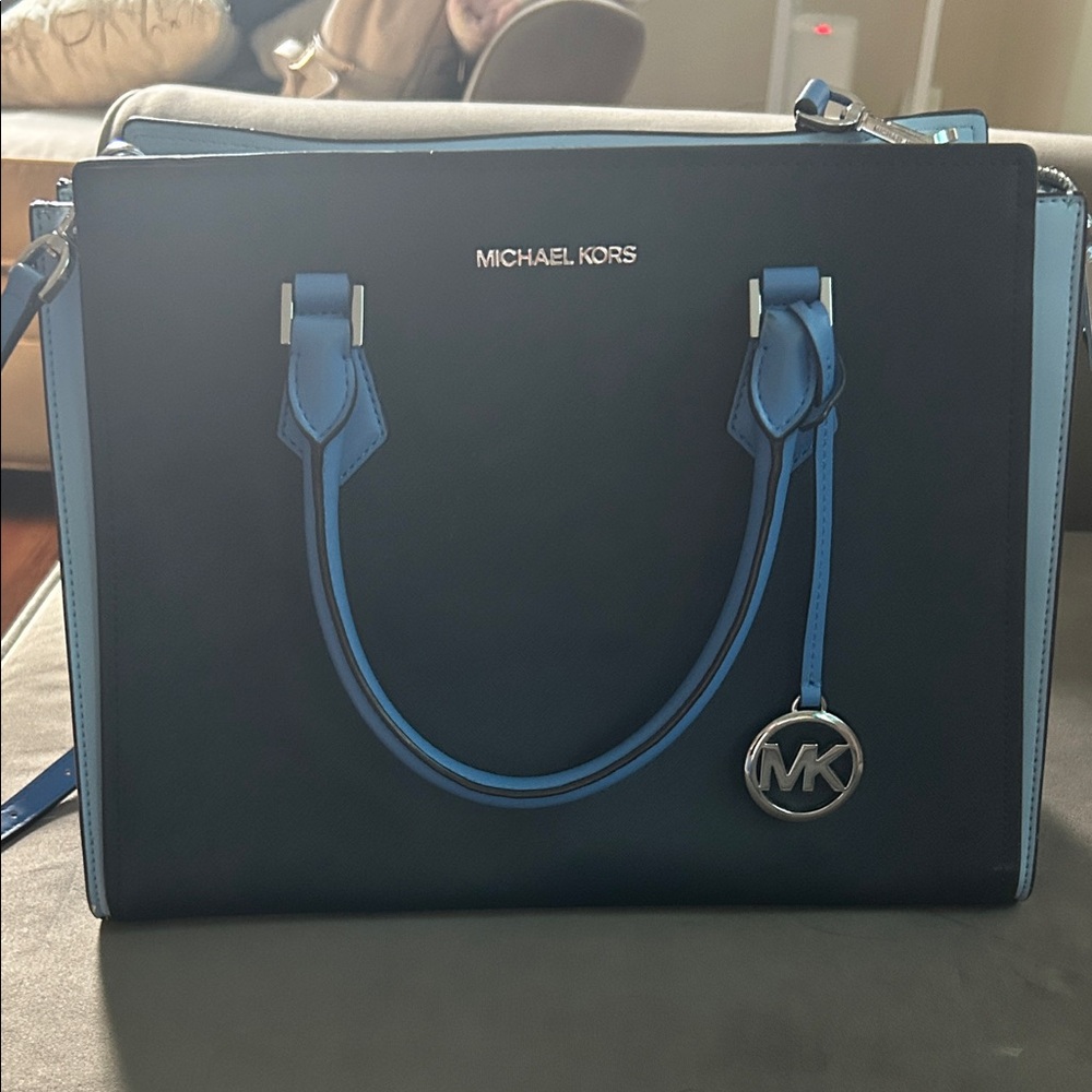 Michael Kors Navy and Light Blue Satchel